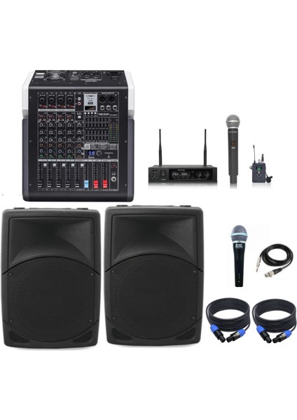 Mixerli Ses Sistemi Seti 1 | Anfi Hoparlör Mikrofon Mixer Paketi | Sahne ve Okul Kullanımı Için