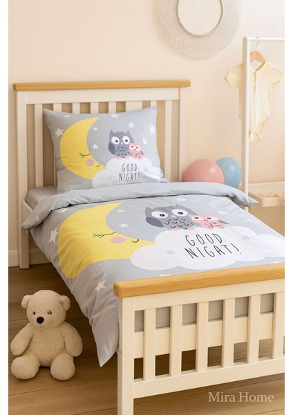 Yenidoğan Kız / Erkek Unisex Bebek Nevresim Takımı &AMP;#37;100 Pamuklu Good Night Gri