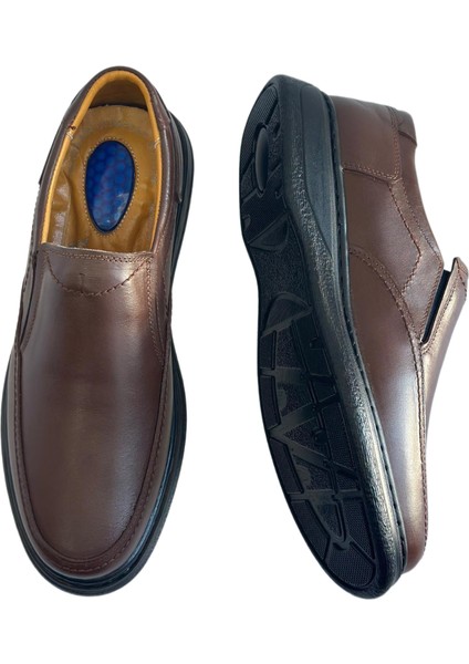 Erkek Hakiki Deri Ultra Rahat Jelli Hafif Ortapedik Poli Günlük Rahat Kahverengi Baba Ayakkabısı modelleri