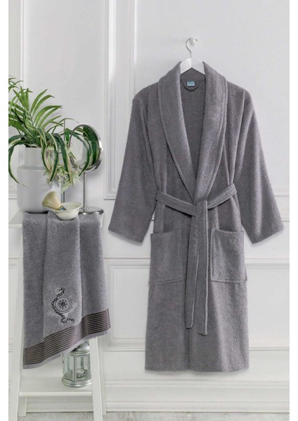 4 Parça Aile Bornoz Seti Kadın Erkek Havlulu Bornoz Takımı 100 Fuşya Gri fiyatları