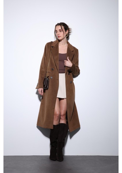 Kahve Yün Karışımlı Kruvaze Kadın Kaban fiyatları