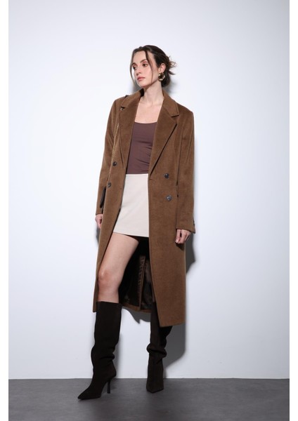 Kahve Yün Karışımlı Kruvaze Kadın Kaban modelleri