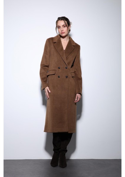 Kahve Yün Karışımlı Kruvaze Kadın Kaban fırsatları