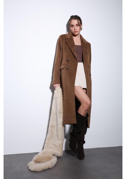 Kahve Yün Karışımlı Kruvaze Kadın Kaban indirimleri