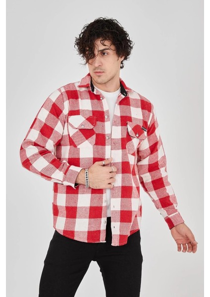 Erkek Oduncu Gömlek – Uzun Kollu, Şardonlu Kumaş, Kareli Desen, Regular Fit, Manşetli, Çift Cepli, Rahat Günlük Bahar & Kış Stil - Pembe