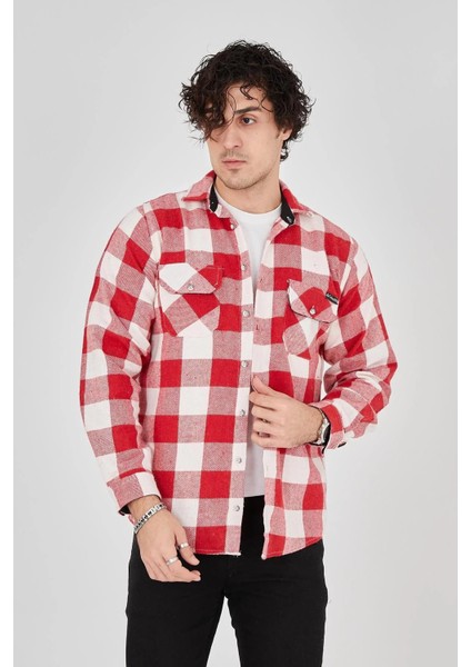 Erkek Oduncu Gömlek – Uzun Kollu, Şardonlu Kumaş, Kareli Desen, Regular Fit, Manşetli, Çift Cepli, Rahat Günlük Bahar & Kış Stil - Pembe