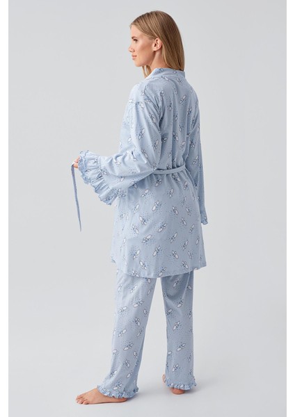 Uzun Kollu Desenli Esnek Pamuklu Hamile Sabahlık Pijama Takım 18300 modelleri