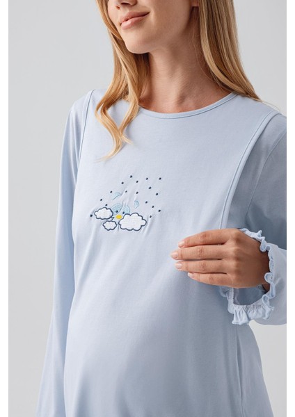 Uzun Kollu Desenli Esnek Pamuklu Hamile Sabahlık Pijama Takım 18300 indirimleri