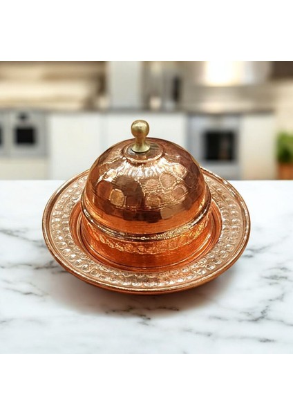 Bakır Lokumluk 7 cm Kahve Yanı Lokumluk Bakır Şekerlik Mini Boy Çekiç Dövmeli Lokumluk