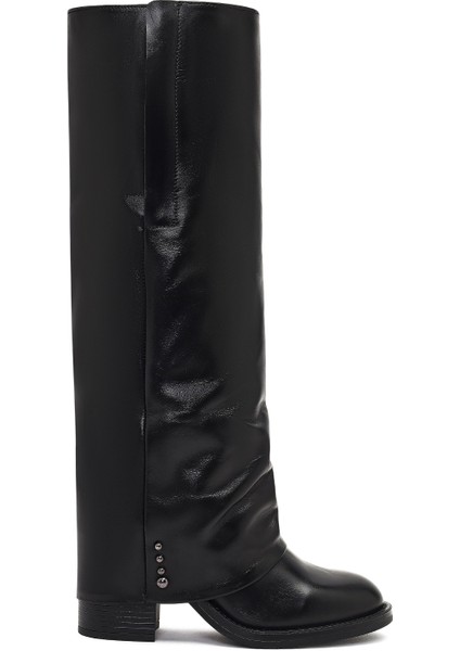 Kadın Siyah Kalın Topuklu Deri Çizme 25WFD185918