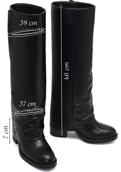 Kadın Siyah Kalın Topuklu Deri Çizme 25WFD185918 fiyatları
