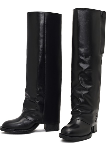 Kadın Siyah Kalın Topuklu Deri Çizme 25WFD185918 modelleri