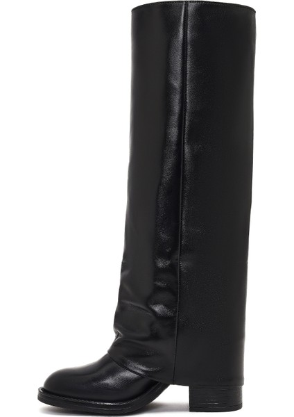 Kadın Siyah Kalın Topuklu Deri Çizme 25WFD185918 fırsatları