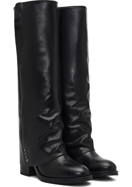 Kadın Siyah Kalın Topuklu Deri Çizme 25WFD185918 indirimleri