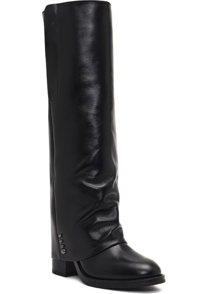 Kadın Siyah Kalın Topuklu Deri Çizme 25WFD185918