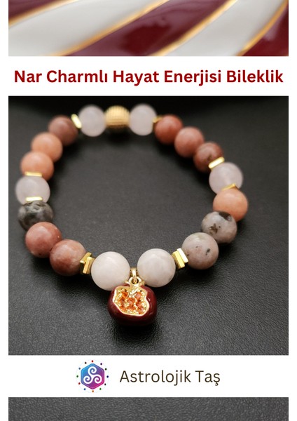 Astrolojik Doğal Taş Nar Charmlı Hayat Enerjisi Doğal Taş Bileklik - Jasper & Ay Taşı