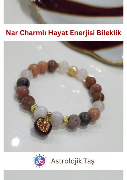 Astrolojik Doğal Taş Nar Charmlı Hayat Enerjisi Doğal Taş Bileklik - Jasper & Ay Taşı fiyatları