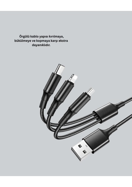 Çoklu USB Şarj Kablosu – 1,2m Hızlı Şarj, 3A Güçlü Akım modelleri