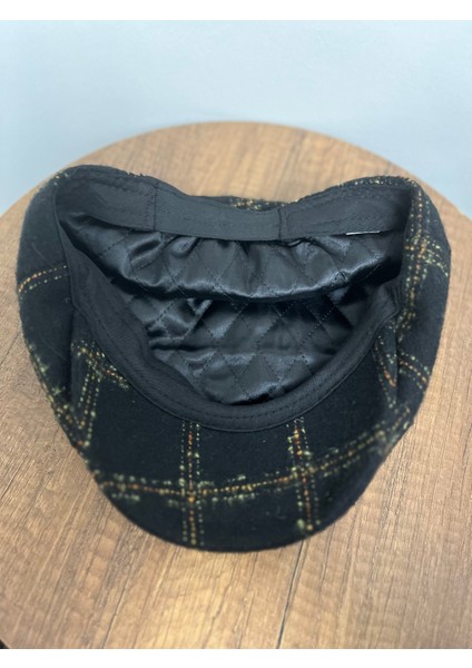 Erkek Kışlık Kaşe Kumaş Desenli Arkası Lastikli Standart Kasket Şapka (Newsboy Cap) fırsatları