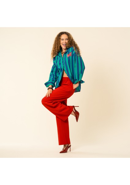 Protı Çizgili Poplin Gömlek - Lacıvert - Yeşil