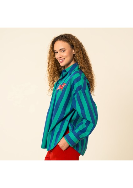 Protı Çizgili Poplin Gömlek - Lacıvert - Yeşil modelleri