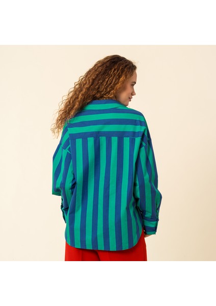 Protı Çizgili Poplin Gömlek - Lacıvert - Yeşil indirimleri