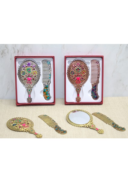 Küçük Boy Tarak ve Ayna Seti Çiçekli