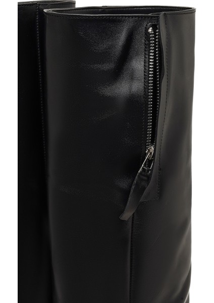 Kadın Siyah Kalın Topuklu Deri Çizme 25WFD185918