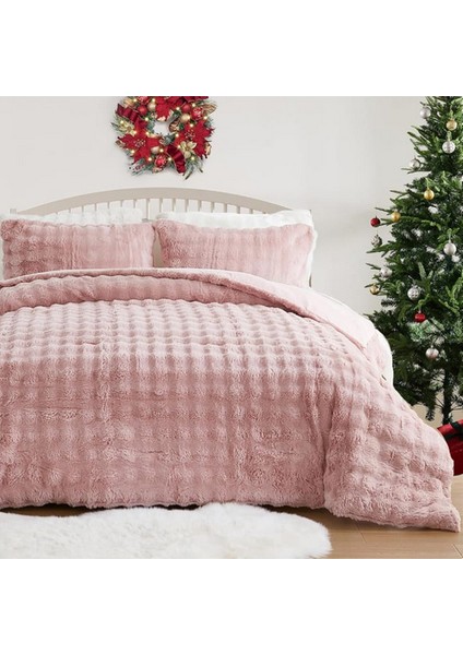 Tekstil Bubble Kürk Yatak Örtüsü Çift Kişilik Dolgulu Peluş Yumuşak Çift Taraflı Yorgan Pudra Renk 3 Parça fiyatları