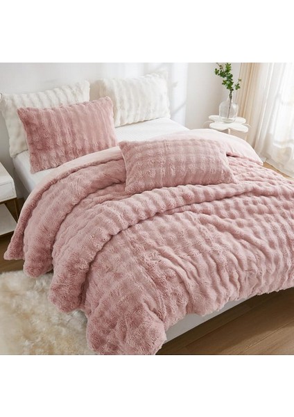 Tekstil Bubble Kürk Yatak Örtüsü Çift Kişilik Dolgulu Peluş Yumuşak Çift Taraflı Yorgan Pudra Renk 3 Parça fırsatları