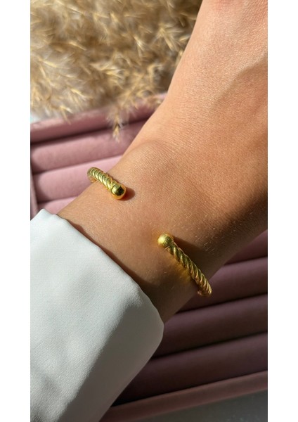 Altın Kaplama Vintage Klasik Ayarlanabilir Burma Kelepçe Model Bilezik 925 Ayar Gümüş