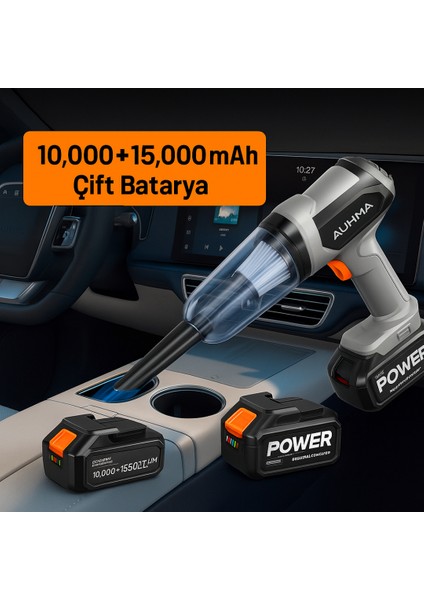 Araç Içi Şarjlı Süpürge, Çok Amaçlı Süpürge, 20000 Pa Yüksek Emiş Gücü, 7 Farklı Kullanılabilir Başlık, 15000+10000 Mah Çift Batarya, 3 Kademeli Güç Modu, 100.000 Rpm Yüksek Çekiş ve Basınçlı Üfleme