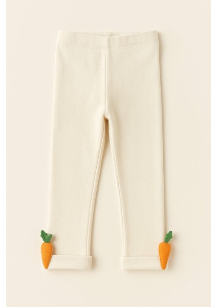 Çocuk Havuç Aksesuarlı Pamuklu Tayt Pantolon Bej