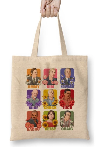 Better Call Saul Stars Beyaz Bez Çanta Uzun Saplı Alışveriş Çantası Plaj Çantası