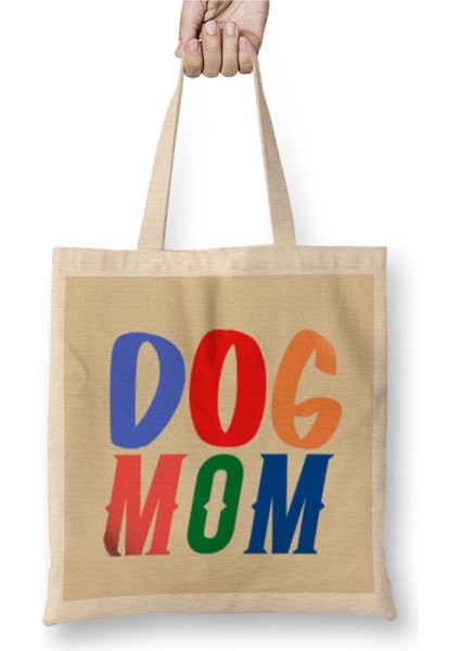 Funny Dog Mom Lover Gift Köpek Annesi Beyaz Bez Çanta Uzun Saplı Alışveriş Çantası Plaj Çantası