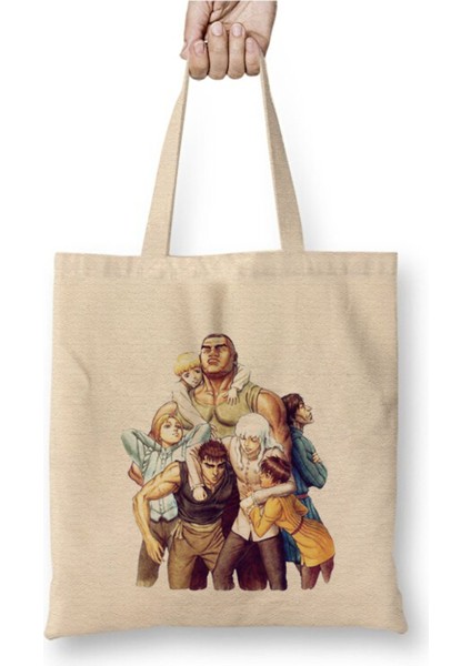 Berserk Anime Karakterler Bez Çanta Uzun Saplı Alışveriş Çantası Plaj Çantası