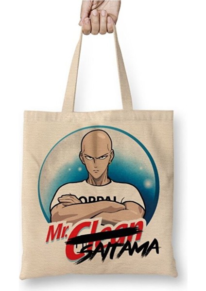 One Punch Man Saitama Bez Çanta Uzun Saplı Alışveriş Çantası Plaj Çantası