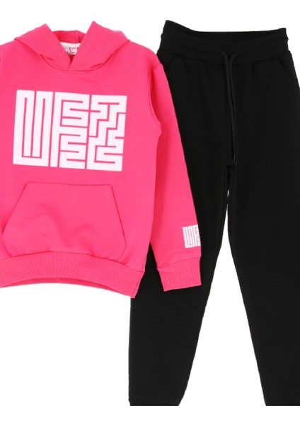Kız Çocuk 2 Iplik Küfe Yazı Görselli Kapüşonlu Alt-Üst Takım 12374 fiyatları