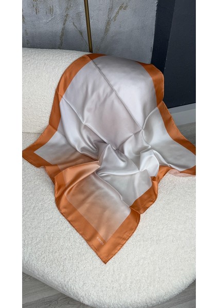 Ipekevi Bordürlü Degrade Tivil Ipek Eşarp Turuncu