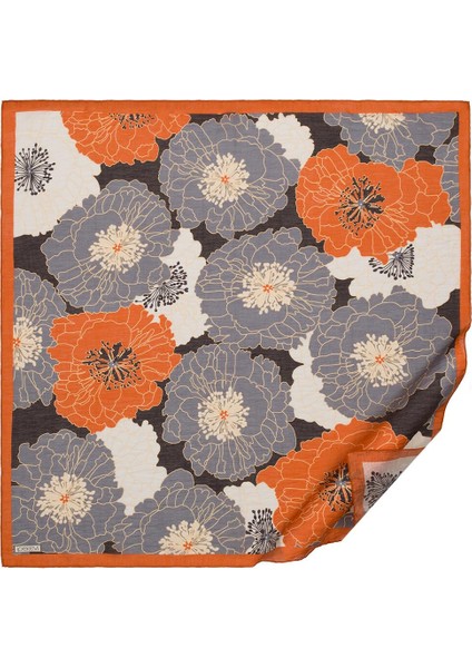 Ipekevi Desenli Tensel Eşarp Siyah Turuncu
