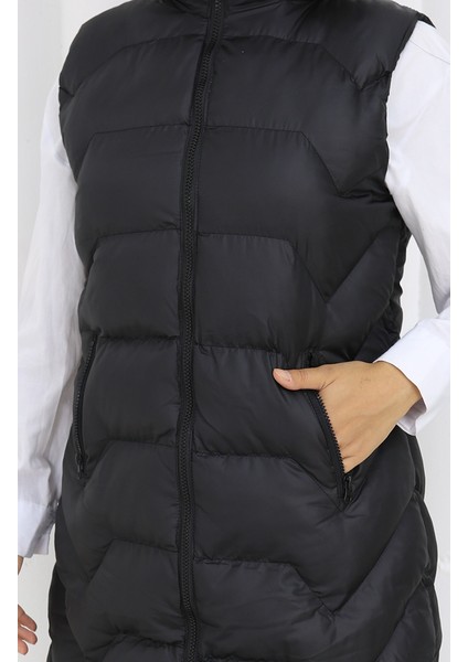 Kapüşonlu Fermuarlı Şişme Yelek 0180-02 Siyah indirimleri