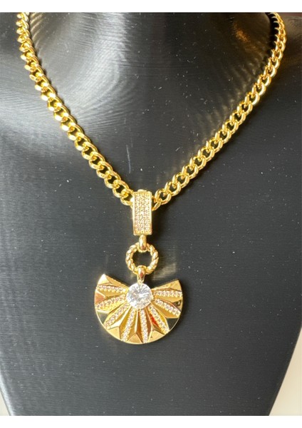 Çelik Gold Taşlı Yelpaze Kolye