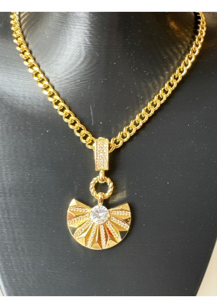 Çelik Gold Taşlı Yelpaze Kolye modelleri