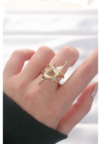 bulurum yıldız model gold renk ayarlanabilir yüzük