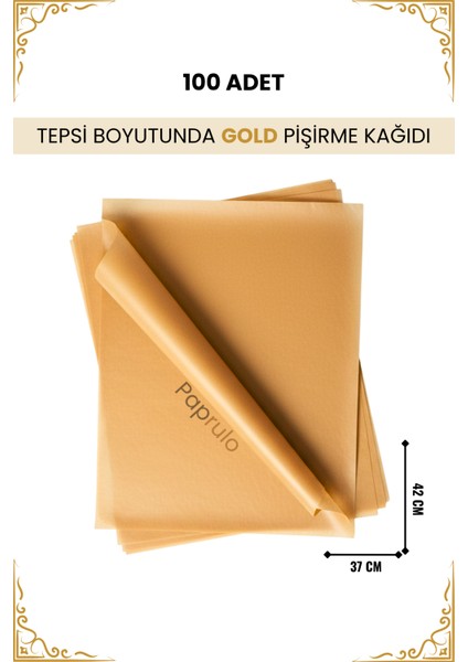 100 Adet Fırın Pişirme Kağıdı Ağartılmamış Tepsi Botuyunda 37X42 Xl Boy Gold Kalite