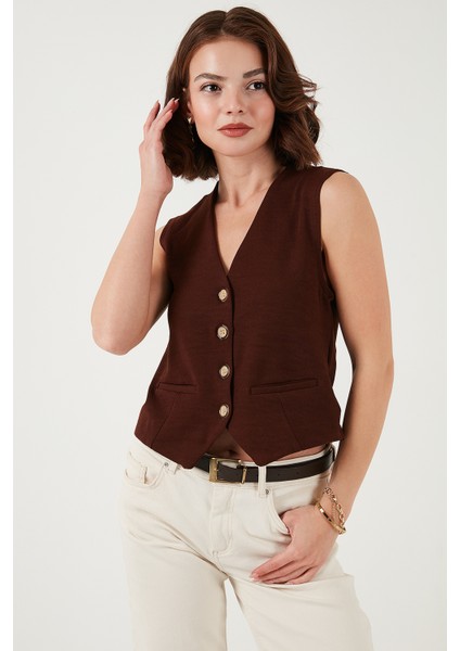 Streç Fitted Fit V Yaka Düğmeli Yelek Bayan Yelek 5865971 fırsatları