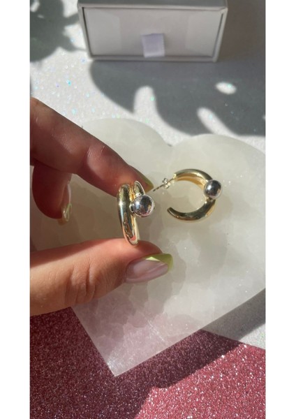 Çift Renkli Top Model Halka Küpe Klasik Yarım Halka Zarif Küpe Sevgiliye Hediye