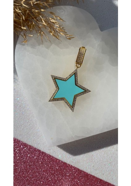 Açık Mavi Mineli Yıldız Kolye Ucu Yıldızlı Kolye Ucu Trend ve Zarif Kolye Ucu Sevgiliye Hediye 925 fiyatları