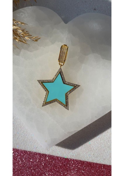 Açık Mavi Mineli Yıldız Kolye Ucu Yıldızlı Kolye Ucu Trend ve Zarif Kolye Ucu Sevgiliye Hediye 925 modelleri