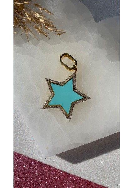 Açık Mavi Mineli Yıldız Kolye Ucu Yıldızlı Kolye Ucu Trend ve Zarif Kolye Ucu Sevgiliye Hediye 925 fırsatları